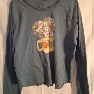 NATURAL LIFE Blue Long Sleeve Tee with Floral Mug Graphic
